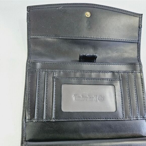 NWT Timberland Black Sleek Pebbled Leather Signature Logo Wallet Clutch Billfold - Picture 10 of 10
